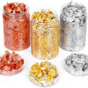 METAL FOIL FLAKES BOTTLE 5g- Gold Leaf, Silver Leaf & Copper leaf flakes for Resin art & more.